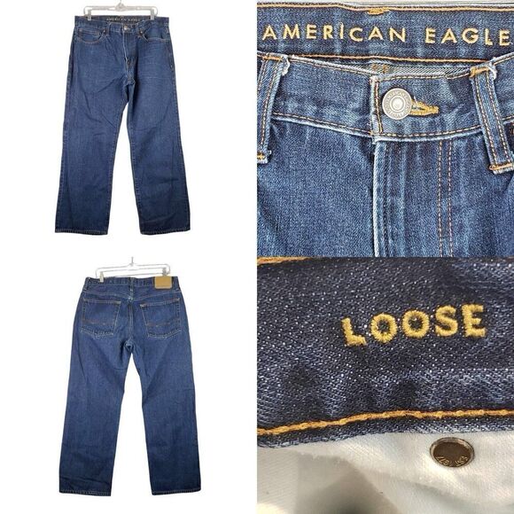 American Eagle Jeans AE Loose Straight Denim Mens 34X30 Medium Wash - Picture 1 of 11